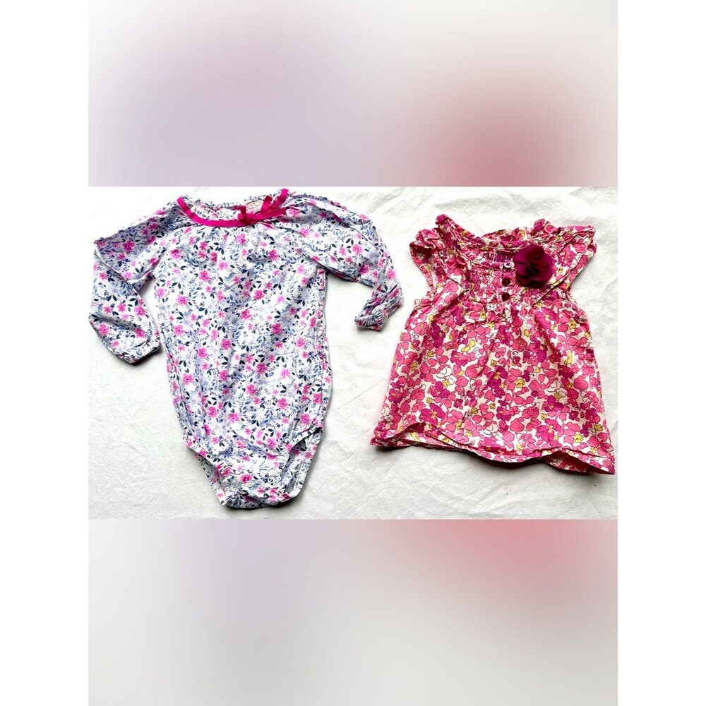 OshKosh Baby Girl Floral Top & Long Sleeve Bodysuit Lot – Size 12M